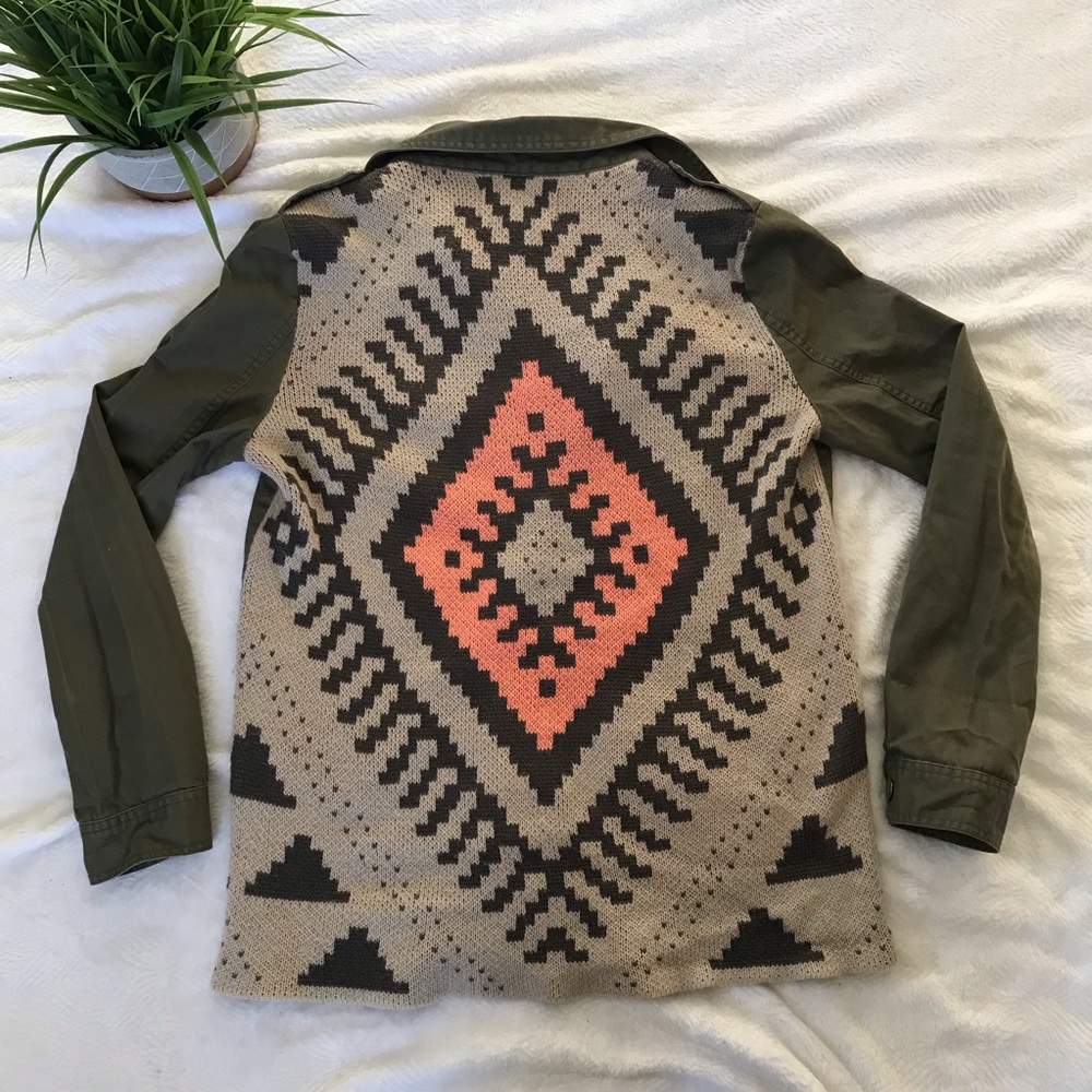 Blu Pepper Utility Jacket Green w/ Aztec Print - Picture 5 of 8